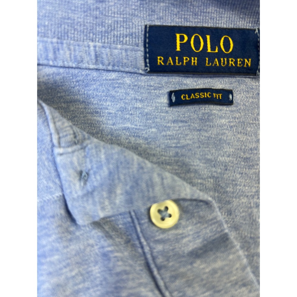 Polo Ralph Lauren Shirt Mens Classic Fit Heathered Blue Cotton Polo XL Pony - Picture 4 of 8
